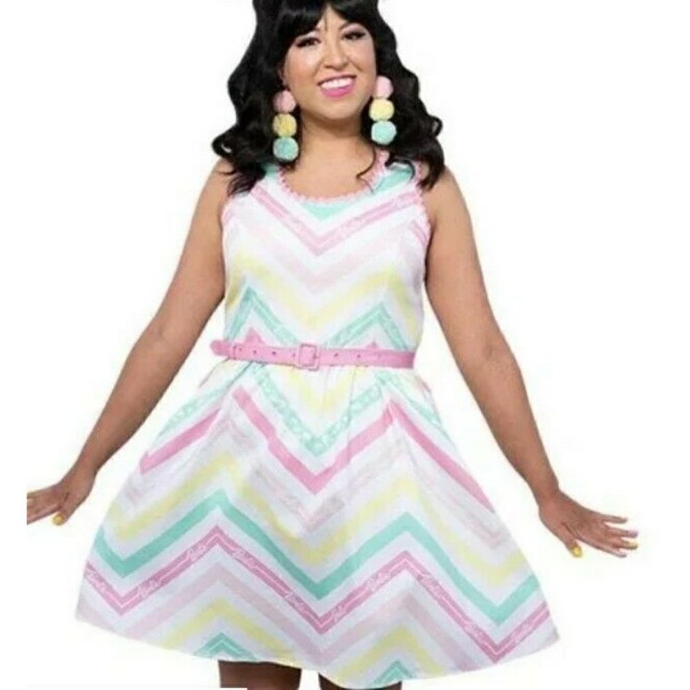 New Stitch Shoppe by Loungefly X Barbie Chevron Dress Womens M w/Malibu Pin